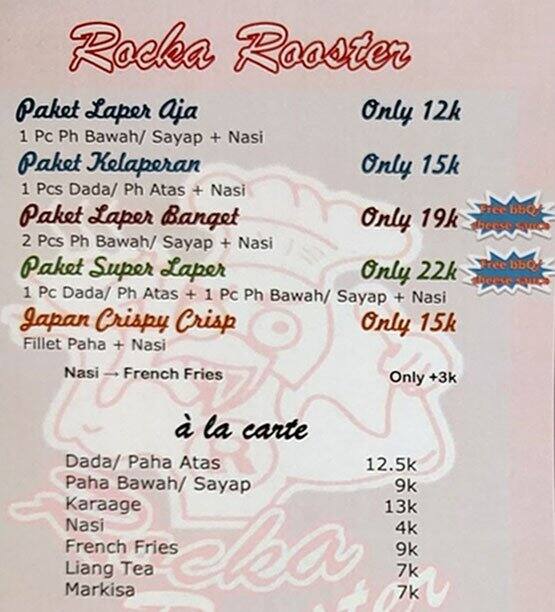 Rocka Rooster Menu, Menu for Rocka Rooster, Ciumbuleuit, Bandung