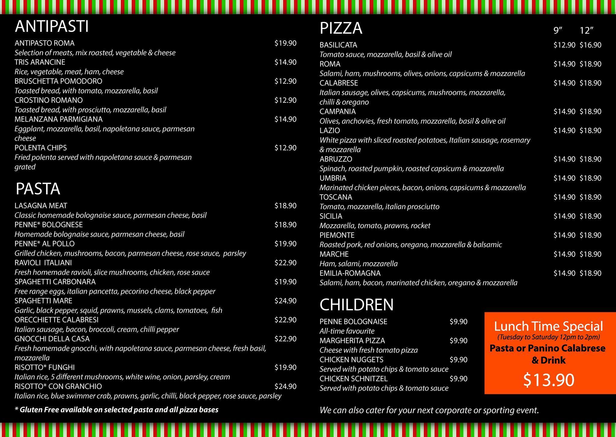 Menu At Trattoria Di Roma Restaurant Christies Beach