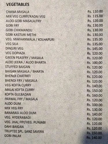 Truptee Veg Restaurant menu