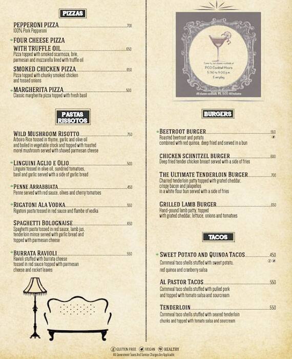PCO Bar menu