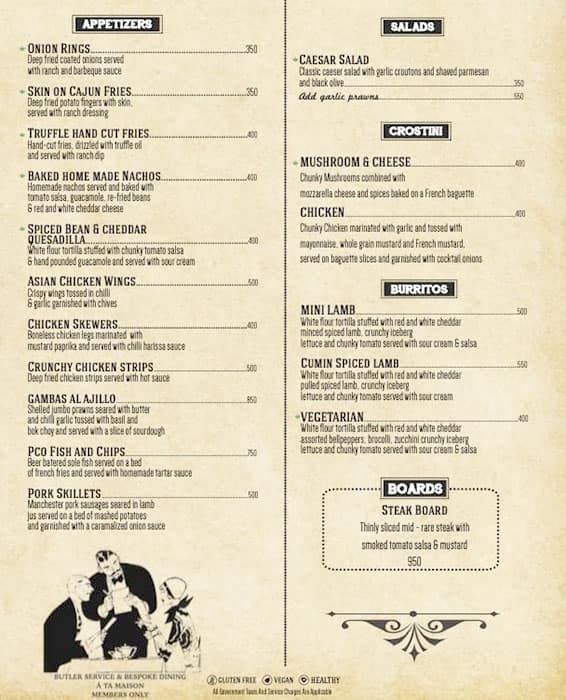 PCO Bar menu