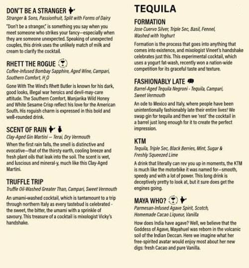 PCO Bar menu