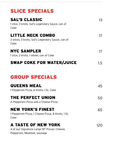 Sal's menu