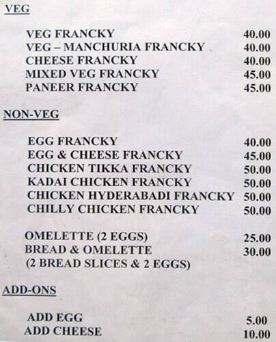 Menu at Francky Hut, Hyderabad, 1 - 98 - 90 Kalyan Nagar Near Nectar ...