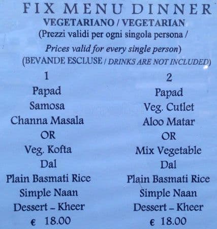 Menu de Kohinoor