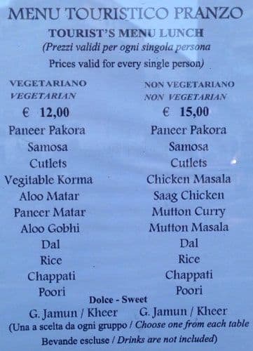 Menu de Kohinoor