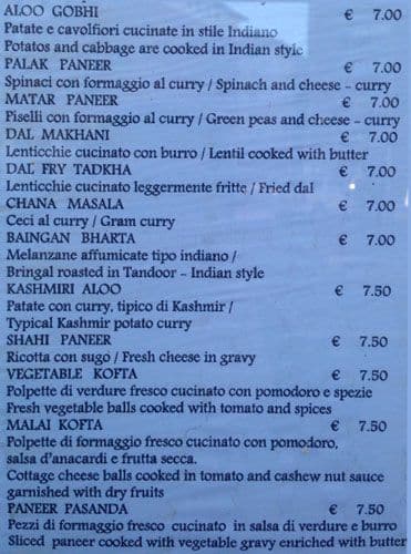 Menu de Kohinoor