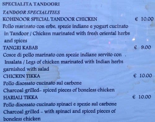Menu de Kohinoor