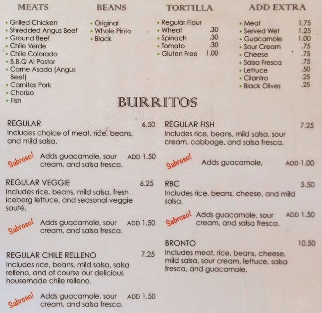 Menu at Tommy's Salsa restaurant, Novato