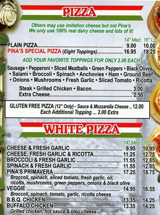 Pina S Pizza Menu Menu For Pina S Pizza Roxborough Manayunk Philadelphia