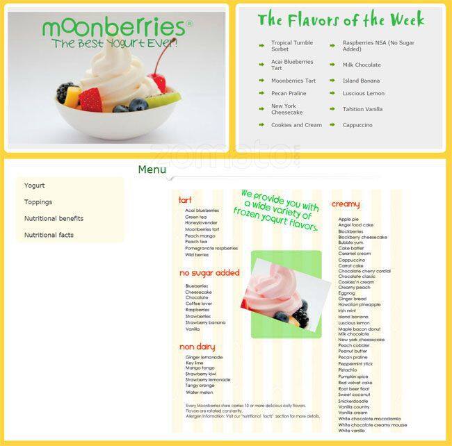 Moonberries Frozen Yogurt Menu Urbanspoon/Zomato