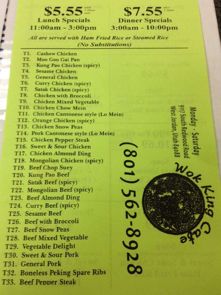 WokKing Cafe Menu, Menu for WokKing Cafe, West Jordan, Salt Lake City