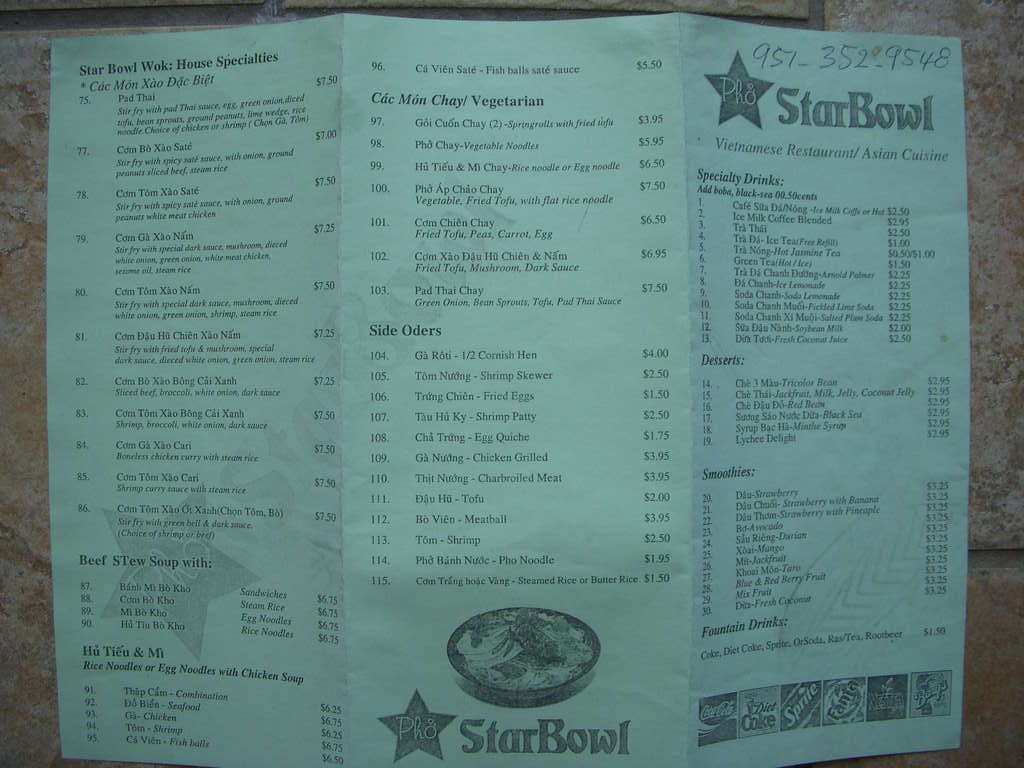 Pho Star Bowl Menu Menu For Pho Star Bowl Riverside Inland Empire