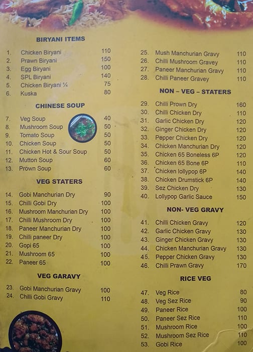 Menu Of Hotel Moon Days Kolathur Chennai