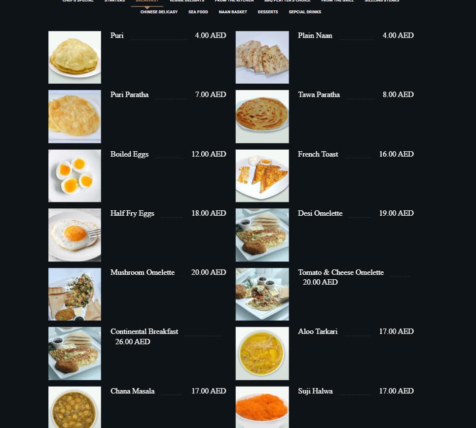 Menu of B&B Cafe & Restaurant, Oud Metha, Dubai