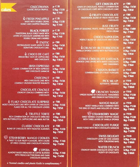 Hangout Cakes & Gourmet Foods menu