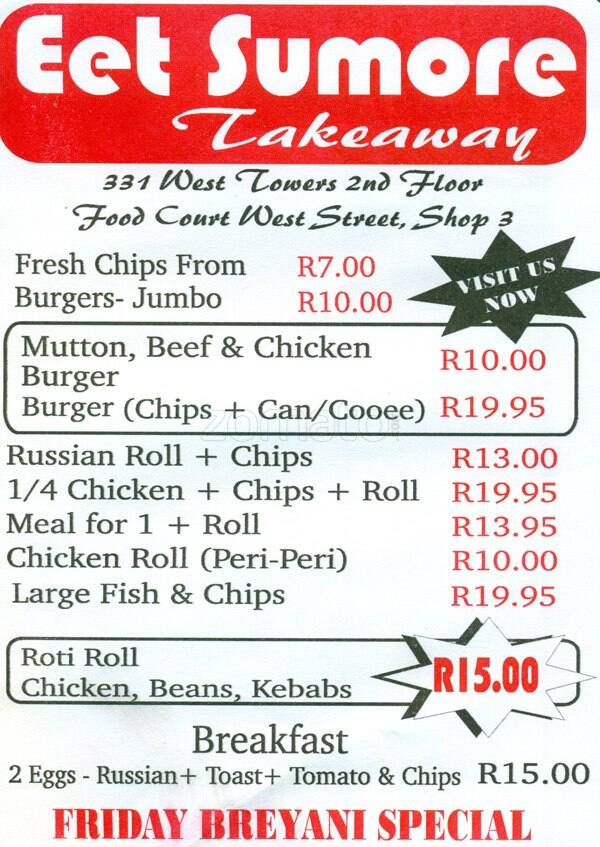 Eet Sumore Menu, Menu for Eet Sumore, Durban Central, Durban Zomato SA