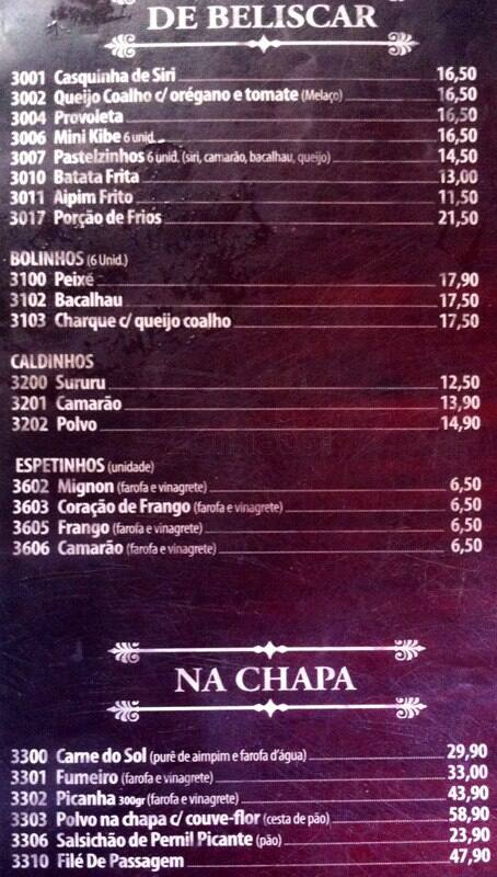 De Passagem Boteco cardápio