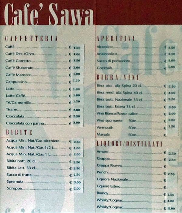 Menu di Cafè Sawa 