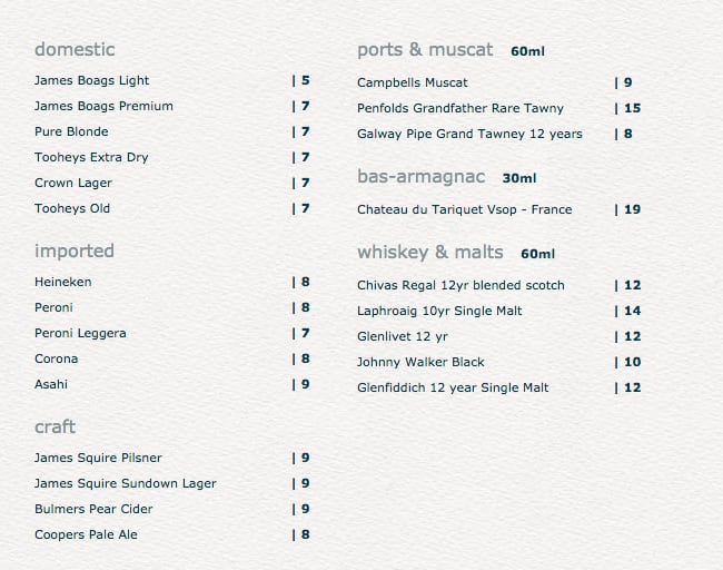 Menu at Summer Salt Restaurant, Cronulla, 66 Mitchell Rd