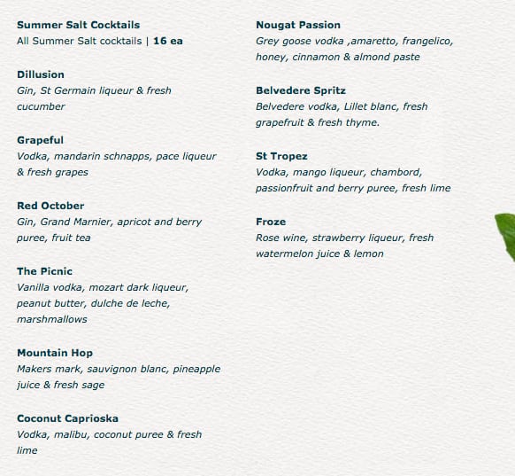 Menu at Summer Salt Restaurant, Cronulla, 66 Mitchell Rd