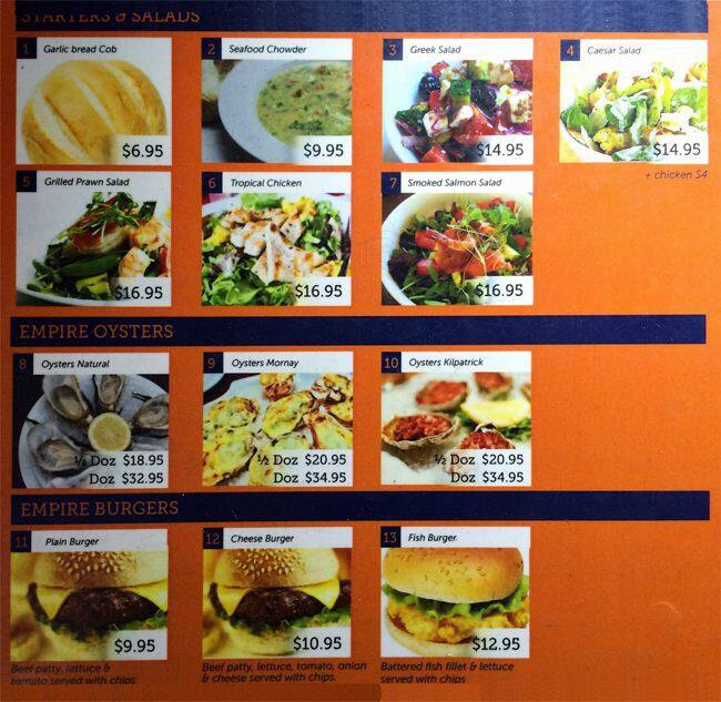 Seafood Empire Menu, Menu for Seafood Empire, Surfers Paradise, Gold