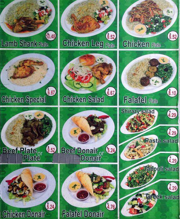 Mr. Greek Donair Town menu, Menu restauracji Mr. Greek Donair Town