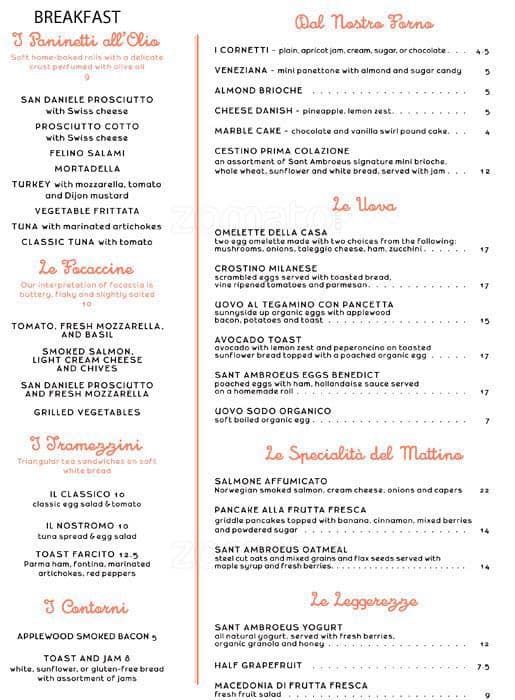Ristorante Saint Ambroeus Menu Urbanspoon/Zomato