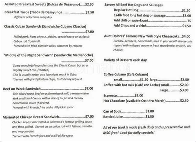 Cafe Americuba menu