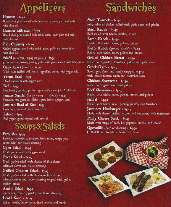 Jasmine Mediterranean Grill and Hookah Bar Menu Urbanspoon/Zomato