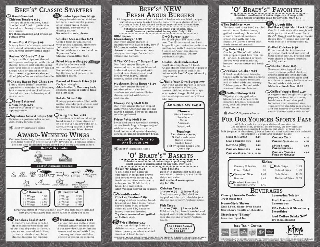 Menu At Beef o Brady s Pub Bar Fort Myers Palm Beach Blvd
