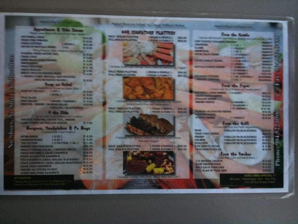 Menu of Outback Crab Shack, North Side, St Augustine