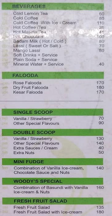 Woodys menu