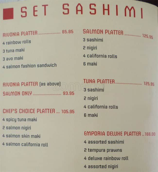 Speisekarte von Tsunami Seafood Emporium, Sandton