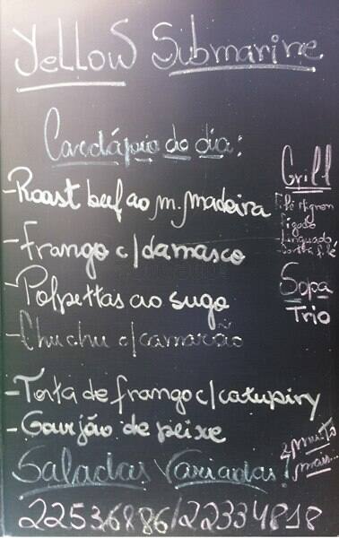 Yellow Submarine cardápio