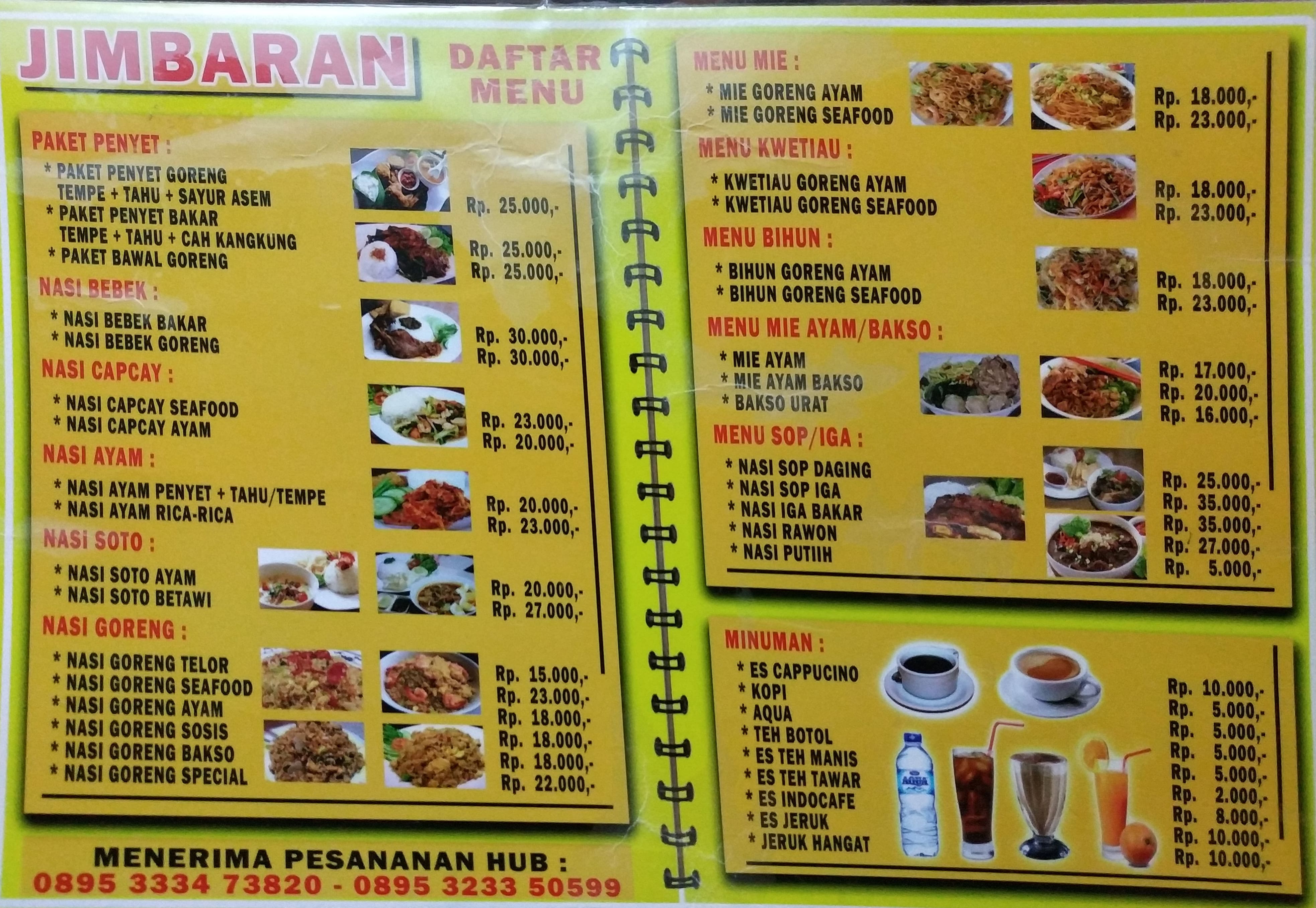 Menu at JIMBARAN, East Jakarta, Pulogadung Trade Center Foodcourt