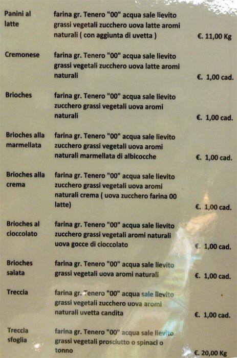 Menu di Panificio pasticceria Peter Pan 