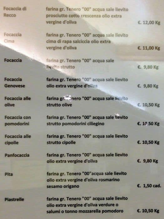 Menu di Panificio pasticceria Peter Pan 