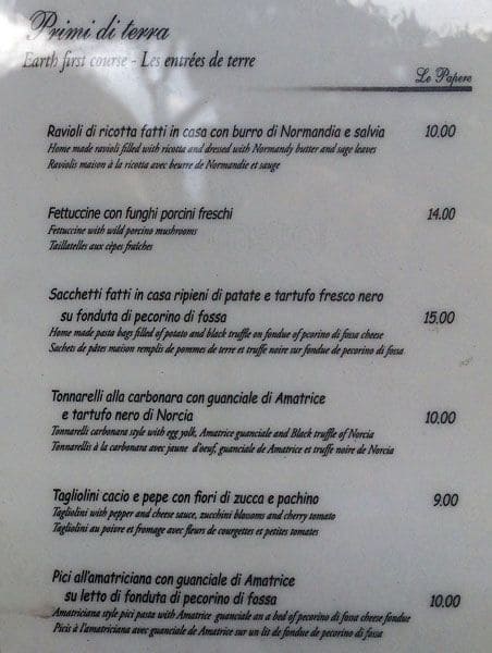 Menu di Le Papere 