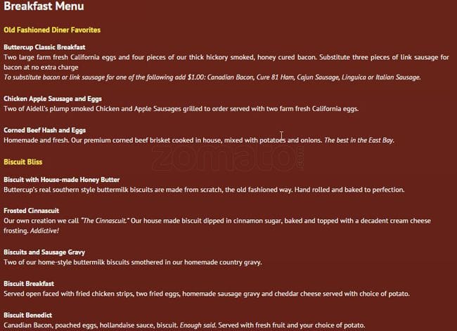 buttercup pantry menu