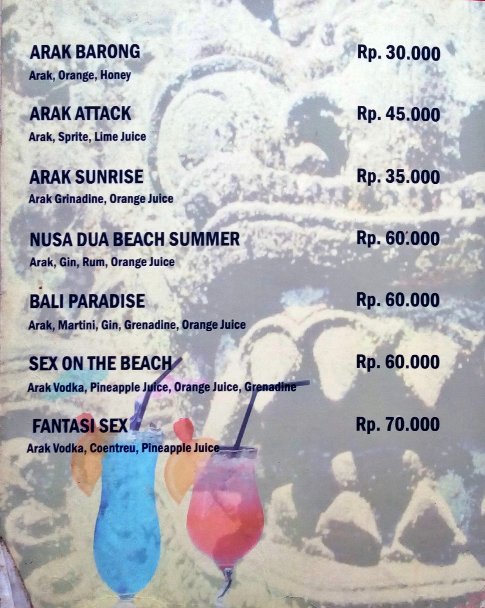 Menu at Cockatoo pub & bar, Jimbaran