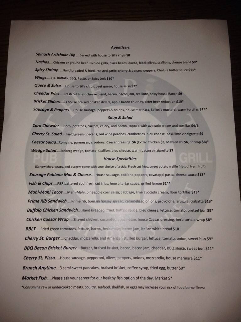 The Pint on Cherry Street Menu Urbanspoon/Zomato