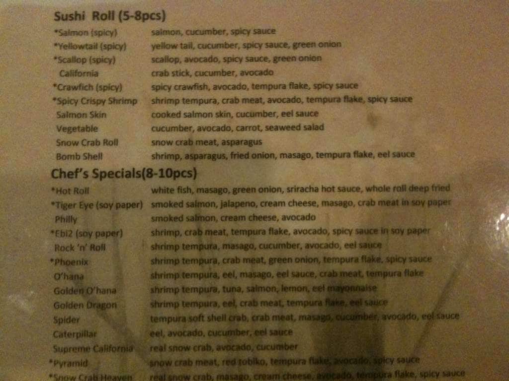 Menu at Ohana Steakhouse & Sushi Bar, Lubbock