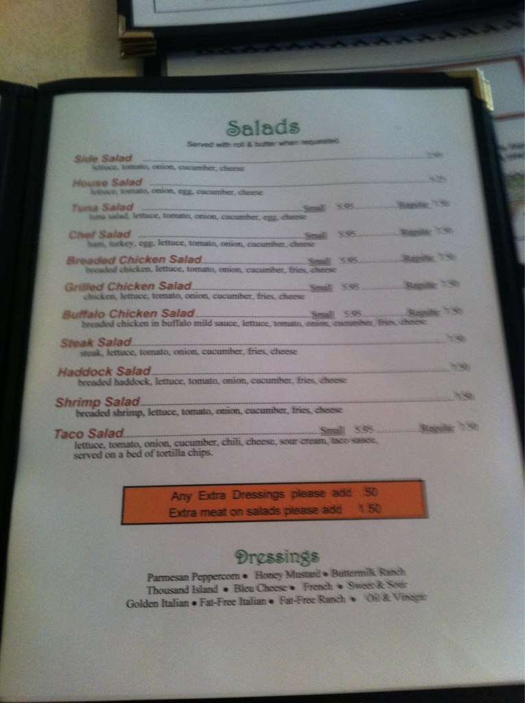 Menu at Brody's Diner, Spring Mills