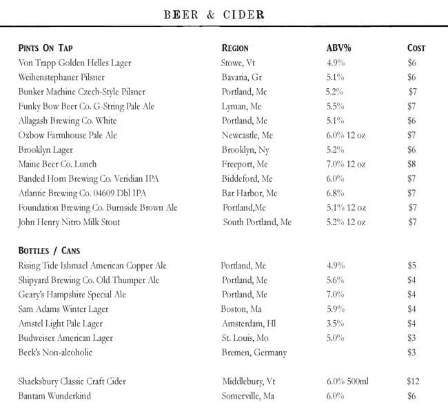 Menu at Scales restaurant, Portland, 68 Commercial St