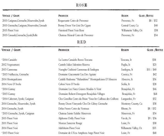 Menu at Scales restaurant, Portland, 68 Commercial St