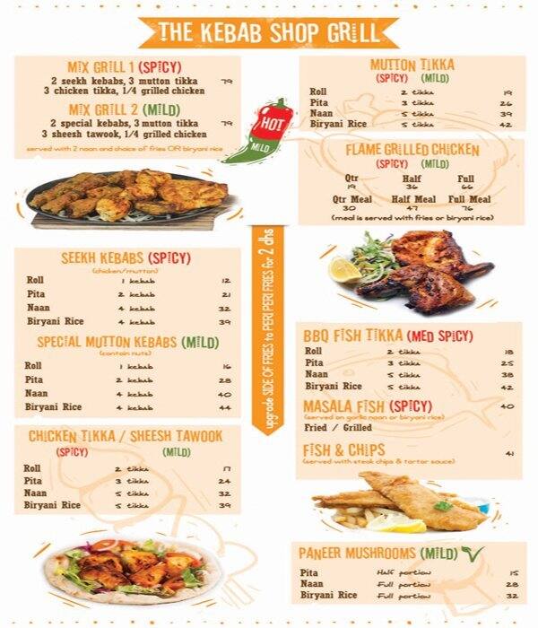 The Kebab Shop Menu, Menu podniku The Kebab Shop, Dubai Media City