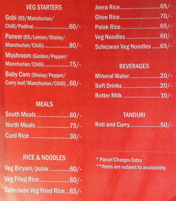 Menu at Sri Akshaya Restaurant, Bengaluru