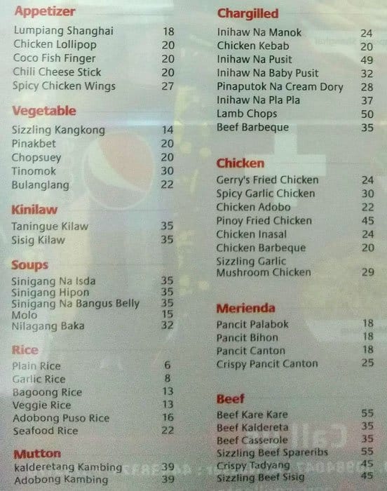 Gerry's Grill menu, Menu restauracji Gerry's Grill, Mesaimeer, Doha Zomato Katar