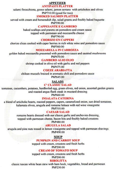 C Italian Dining Trattoria Menu